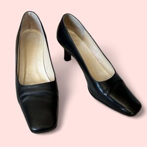 Coach Black Leather Pumps Shoes Square Toe Size 7 Trinity Made In Italy
